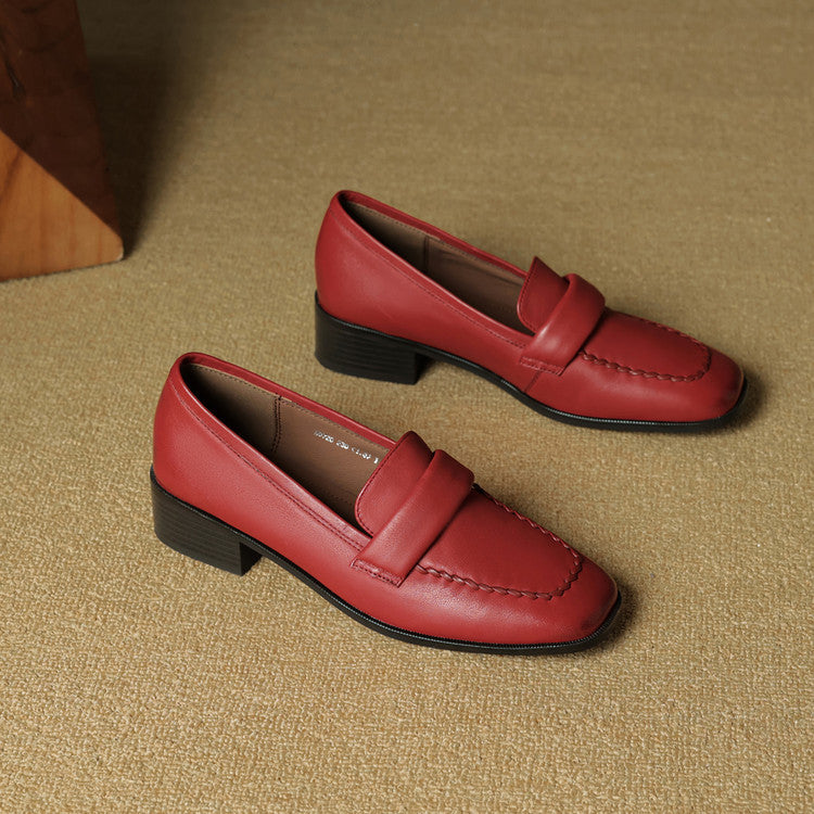 Elsie Square-Toe Leather Loafers - Women's in red