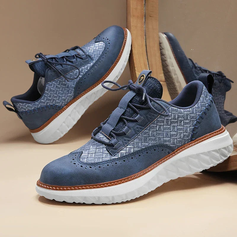 Drake Burnished Leather Sneakers - Men's in blue