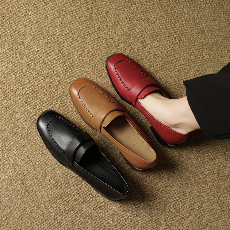 Elsie Square-Toe Leather Loafers - Women's in red