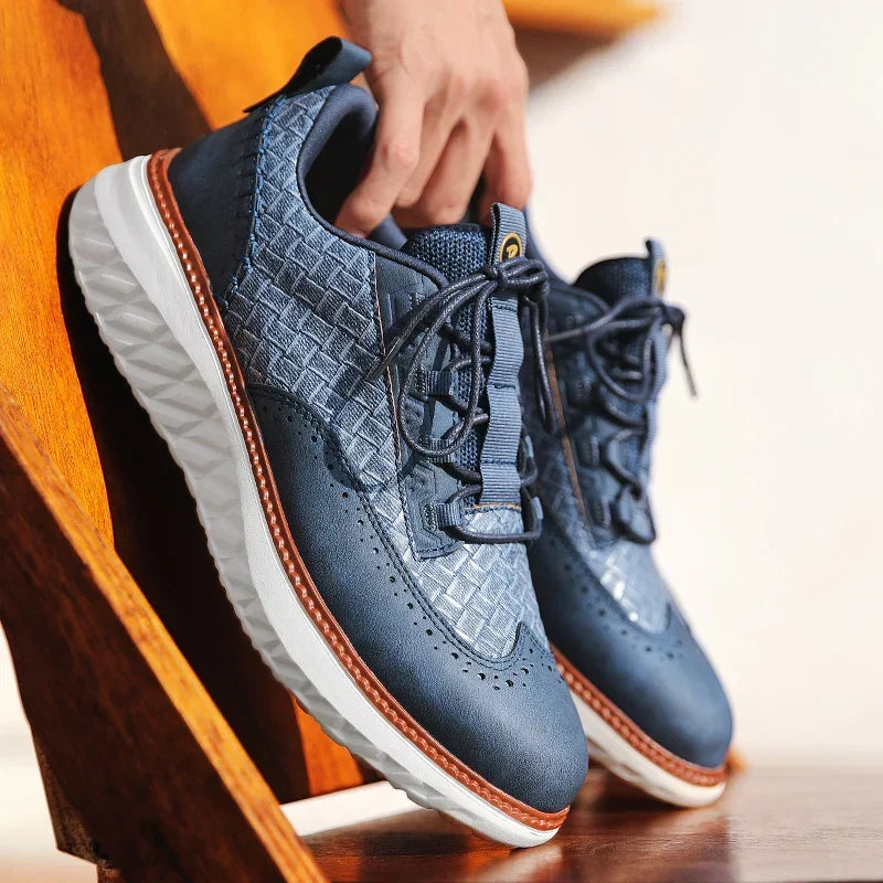 Drake Burnished Leather Sneakers - Men's in blue