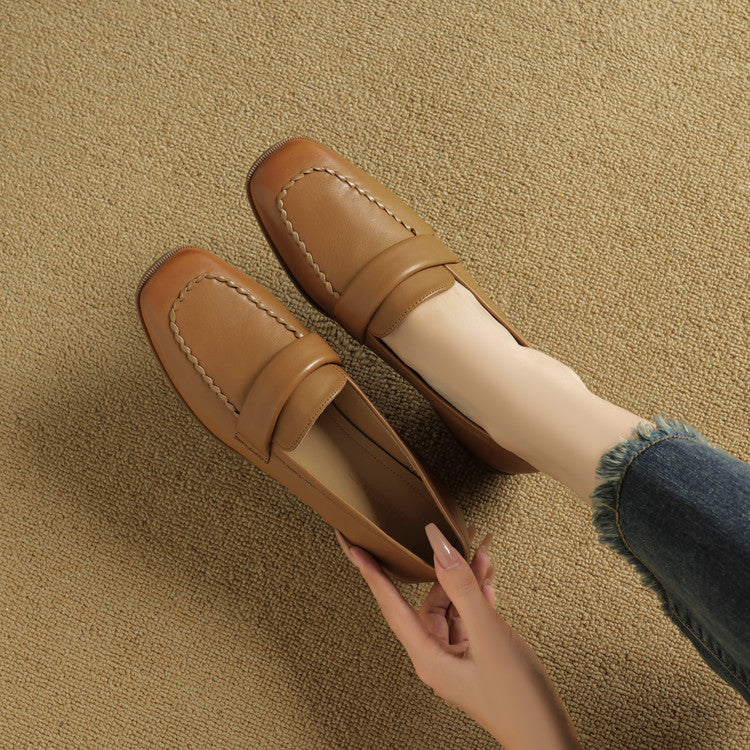 Elsie Square-Toe Leather Loafers - Women's in red