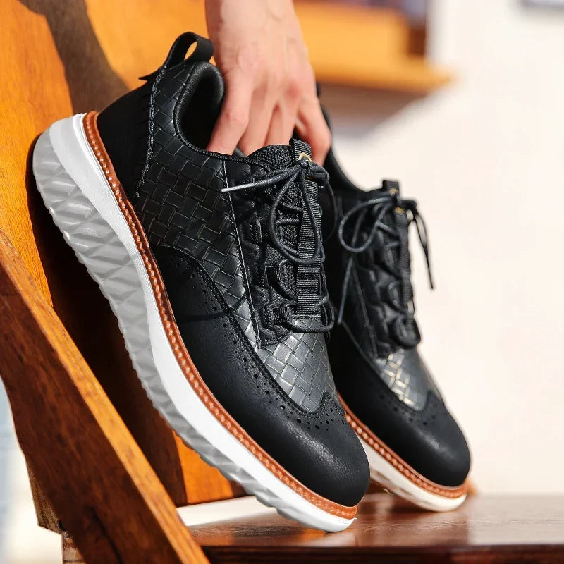 Drake Burnished Leather Sneakers - Men's in blue