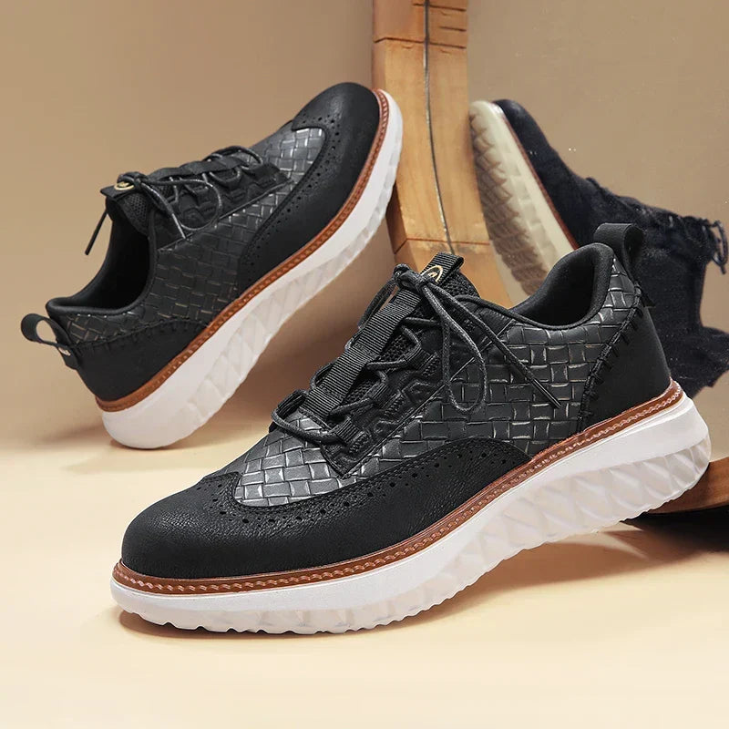 Drake Burnished Leather Sneakers - Men's in blue