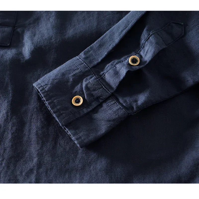 Caleb Linen Shirt - Unisex in khaki