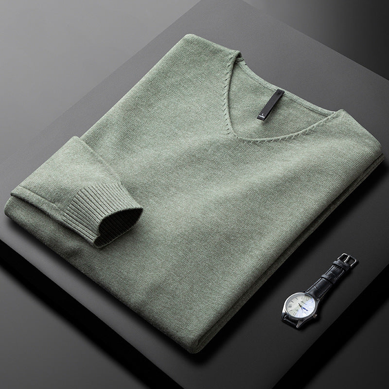 Huxford Cashmere V-Neck Sweater - Unisex in green