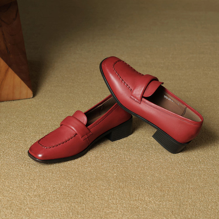 Elsie Square-Toe Leather Loafers - Women's in red