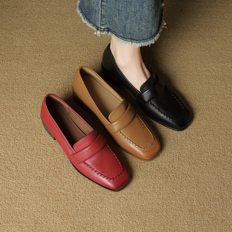 Elsie Square-Toe Leather Loafers - Women's in brown