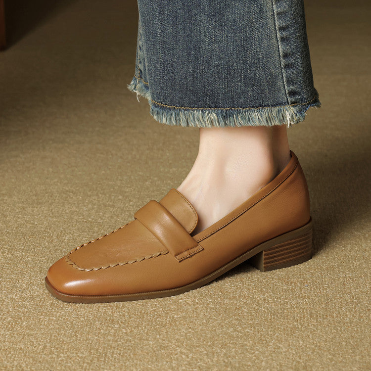 Elsie Square-Toe Leather Loafers - Women's in red
