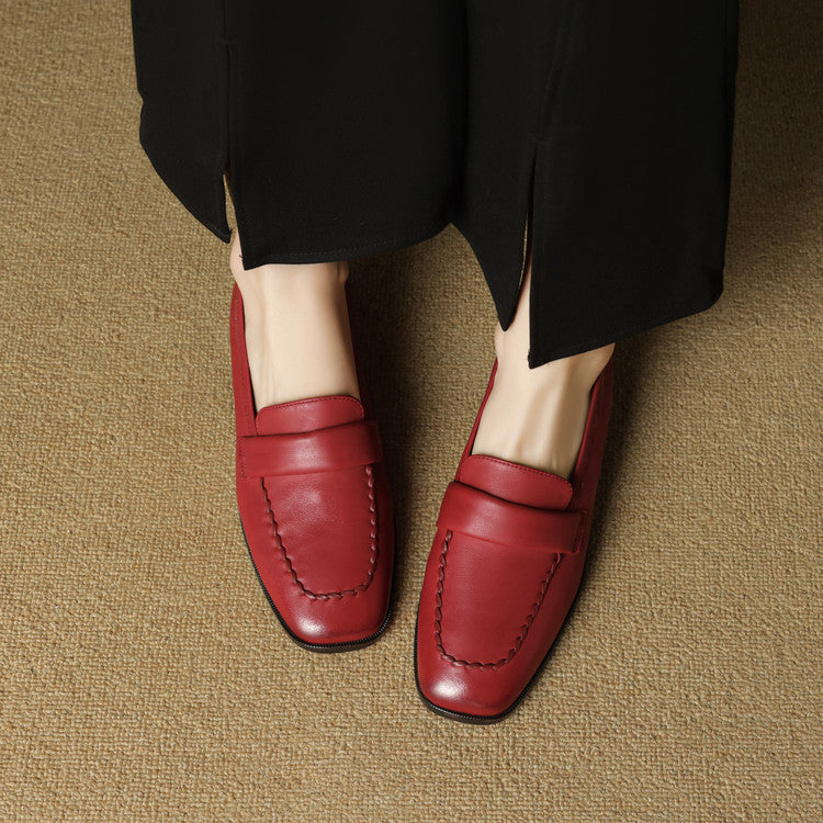 Elsie Square-Toe Leather Loafers - Women's in red