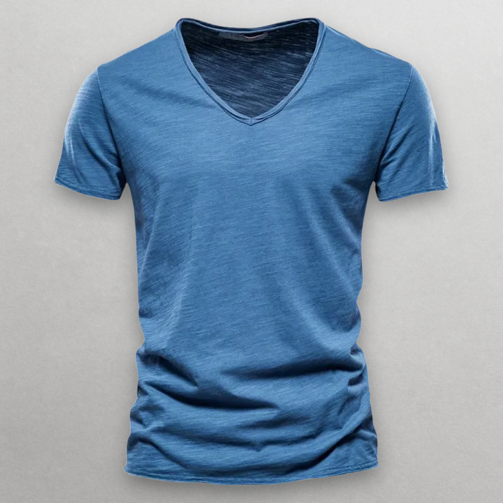 Nori Cotton V-Neck Sweater - Unisex in blue
