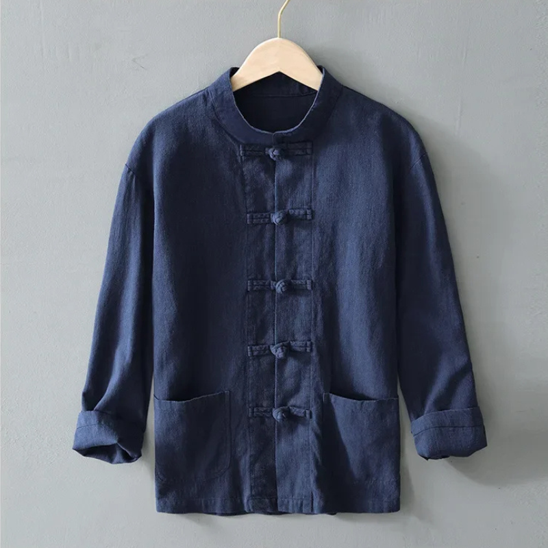 Ellis Mandarin Collar Shirt - Unisex in blue