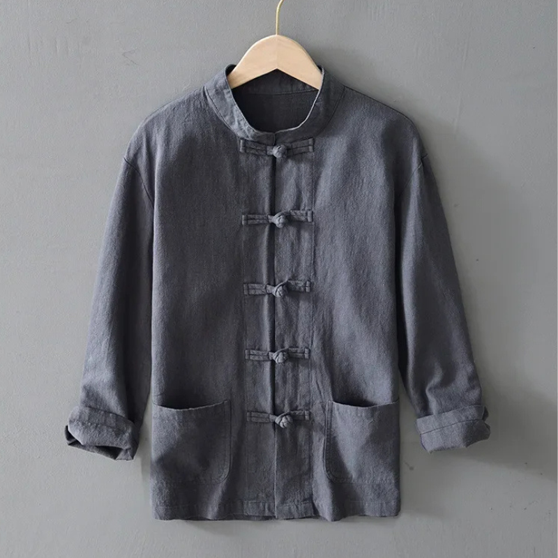 Ellis Mandarin Collar Shirt - Unisex in gray