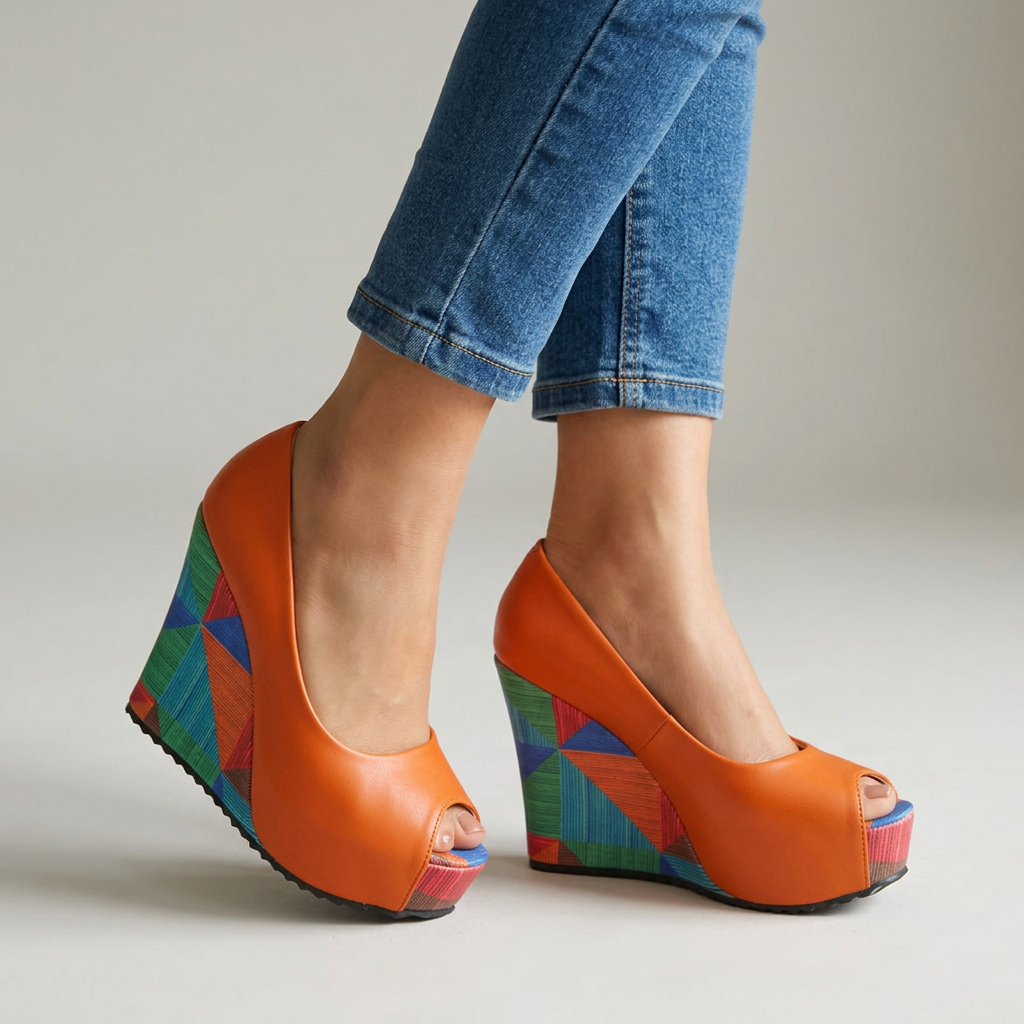 Nina Wedge Sandals - Women's in orange