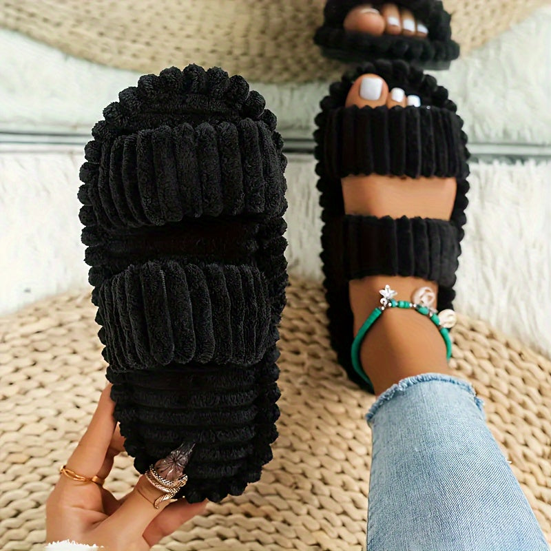 Mila Plush Slippers - Unisex in black