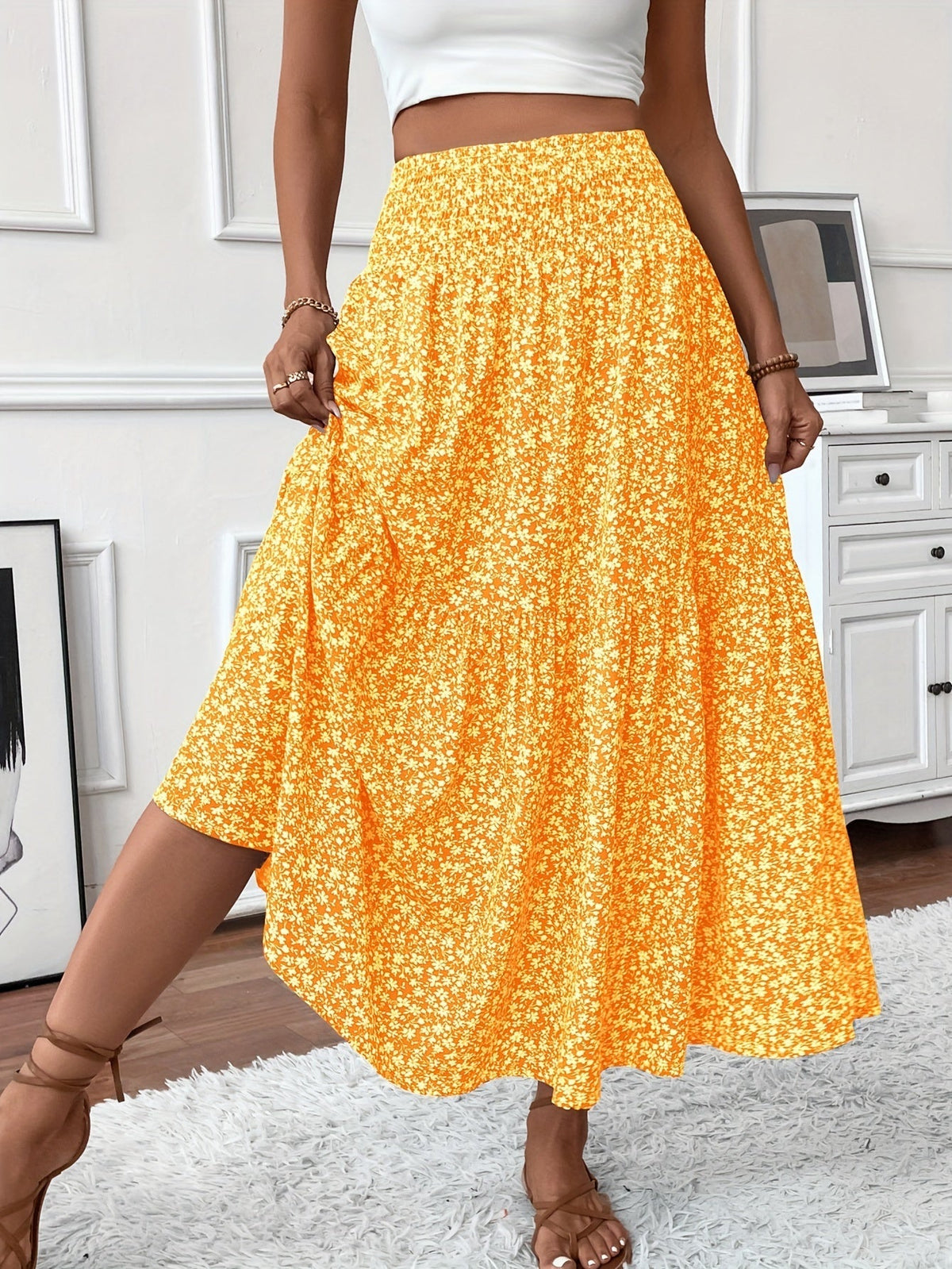 Elena Ditsy Floral Skirt - Women's in orange