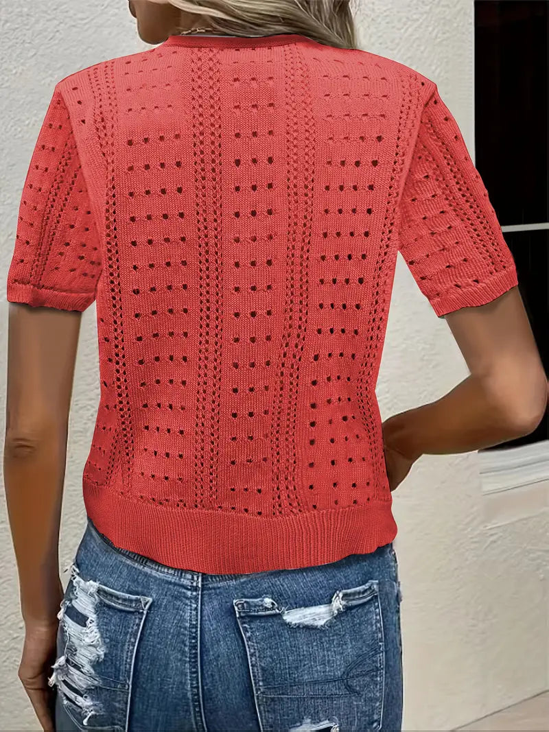 Elena Hollow Knit Cardigan - Unisex in red