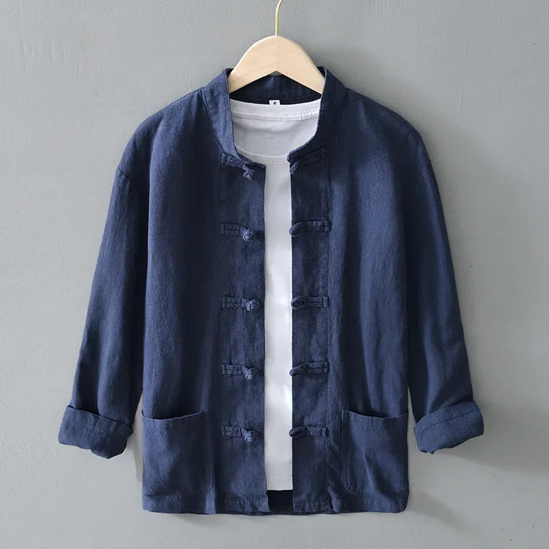 Ellis Mandarin Collar Shirt - Unisex in blue