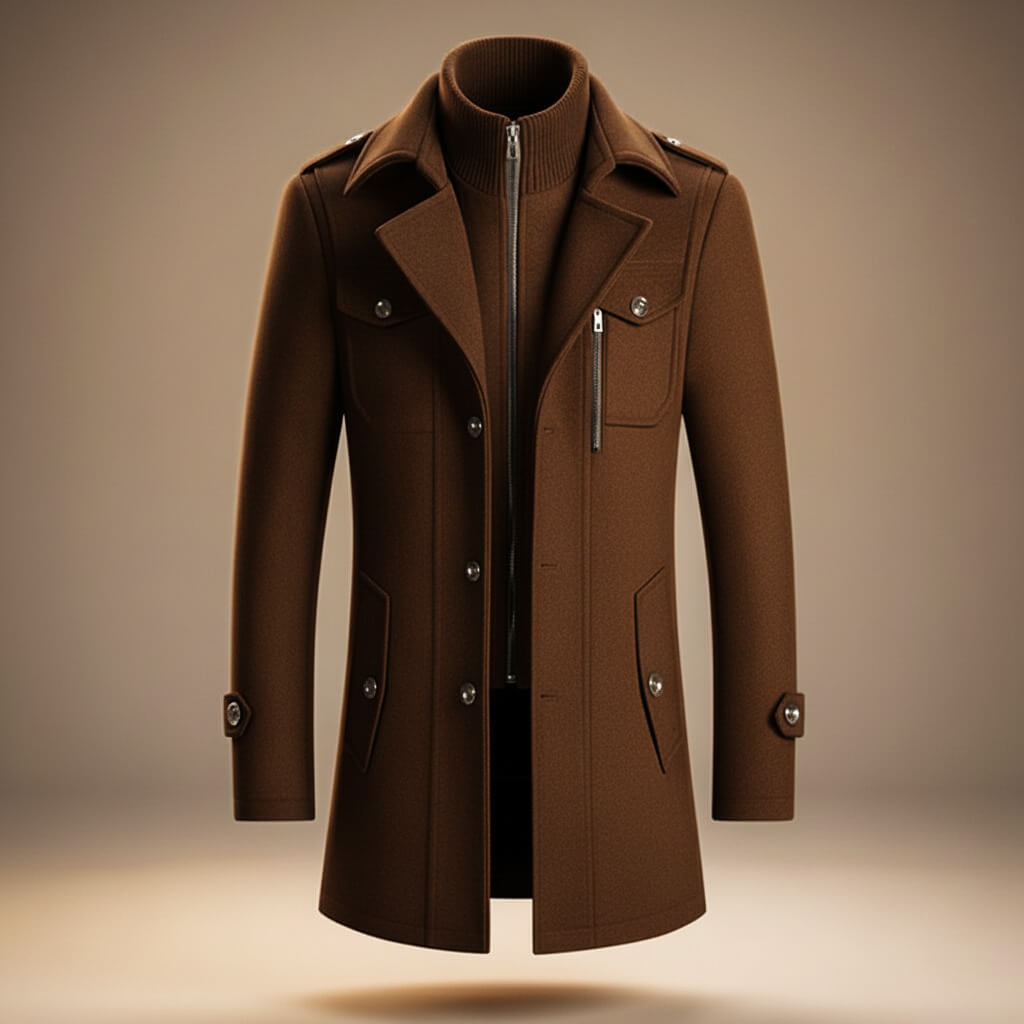 Callum Virgin Wool Coat - Men's in cognac brown