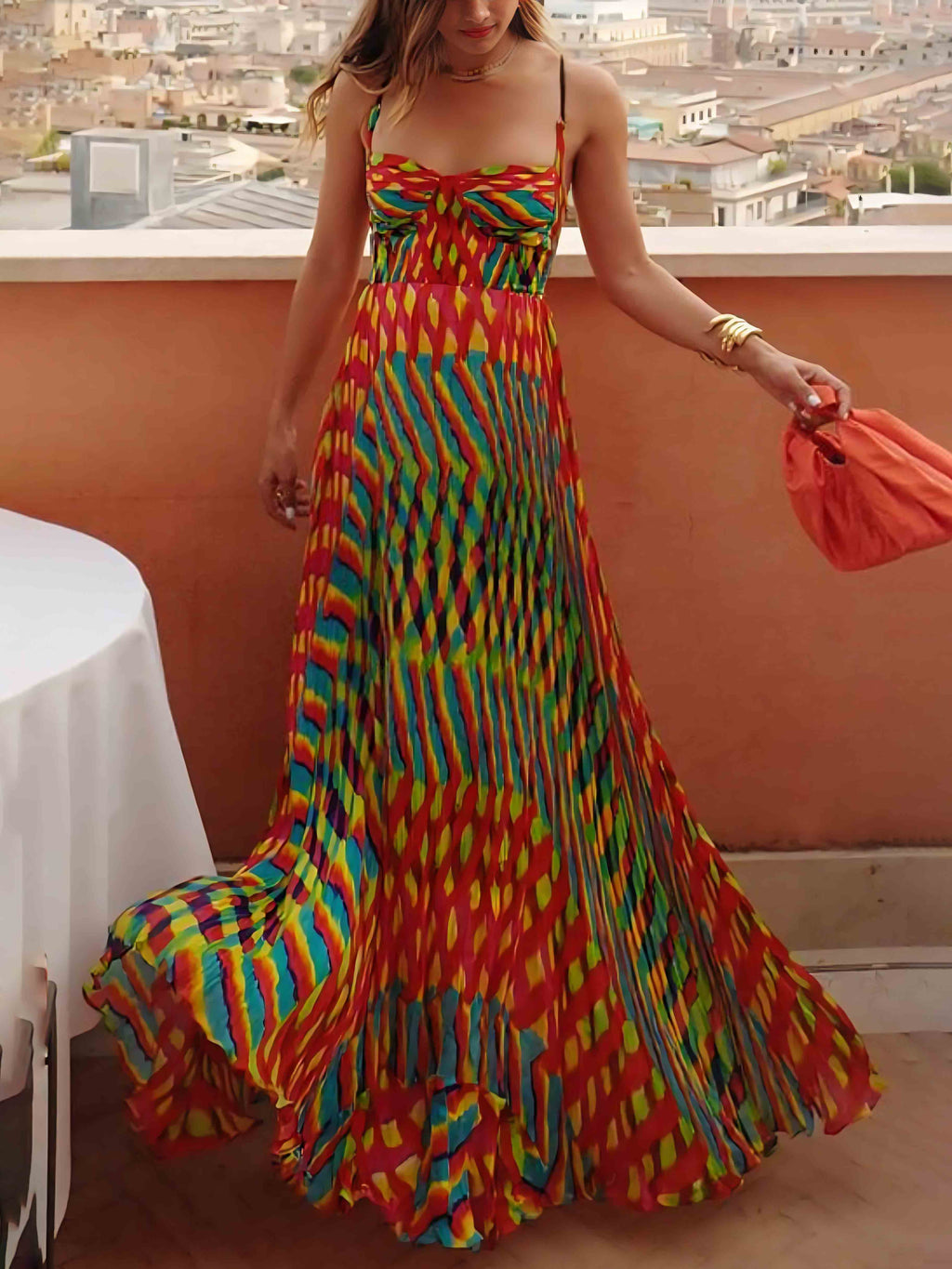 Printed A-Line Maxi Dress - Women's in multicolor