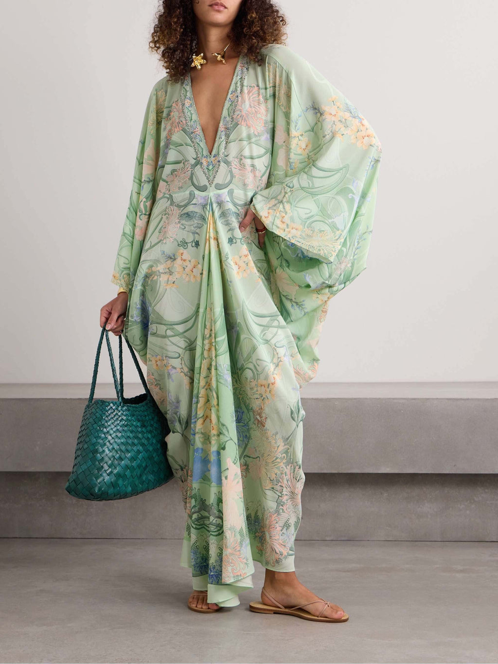 Unique Oversized Floral Midi Dress - Women's in green