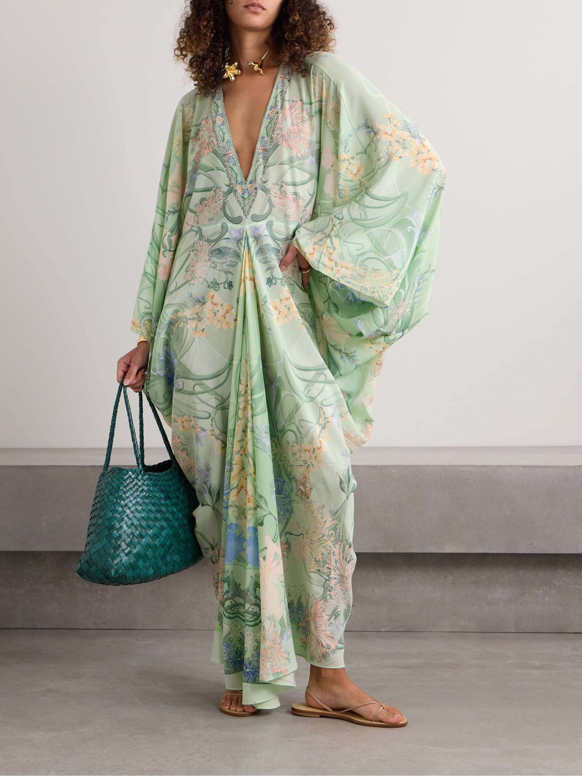Unique Oversized Floral Midi Dress - Women's in green
