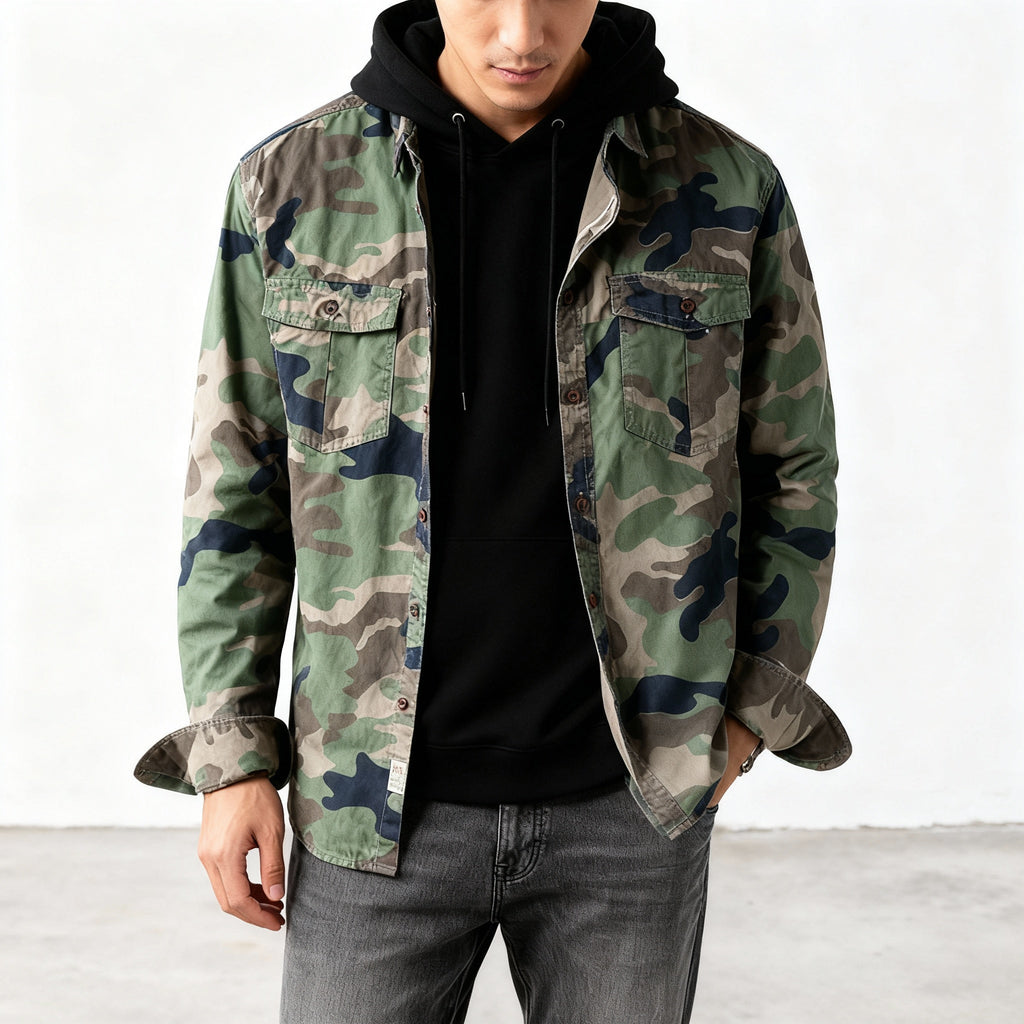 Kellan Camouflage Jacket - Unisex in deep forest green