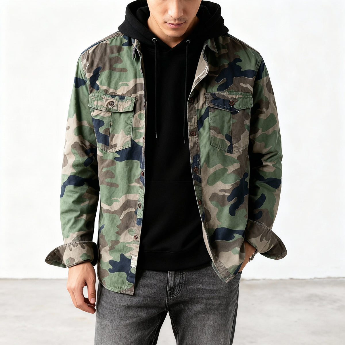 Kellan Camouflage Jacket - Unisex in deep forest green