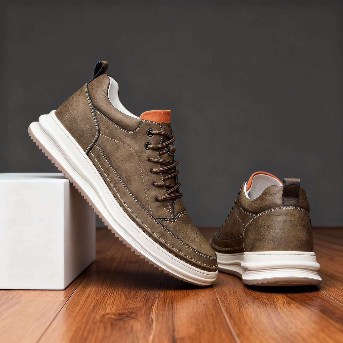 Zane Leather Sneakers - Men's in khaki