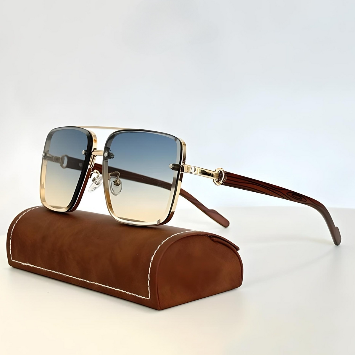 Rex Square Sunglasses - Unisex in gold/tea blue
