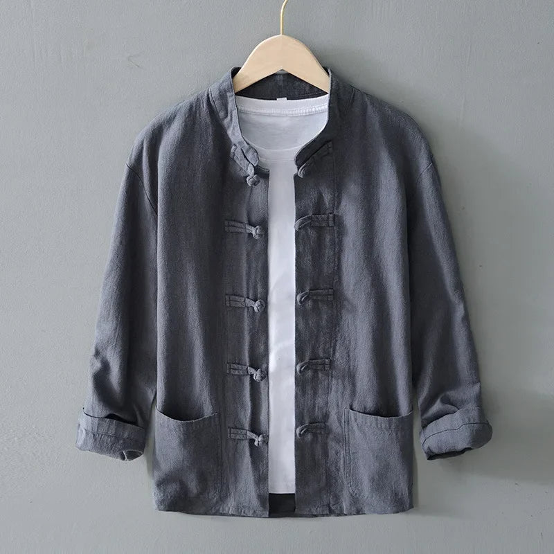Ellis Mandarin Collar Shirt - Unisex in blue