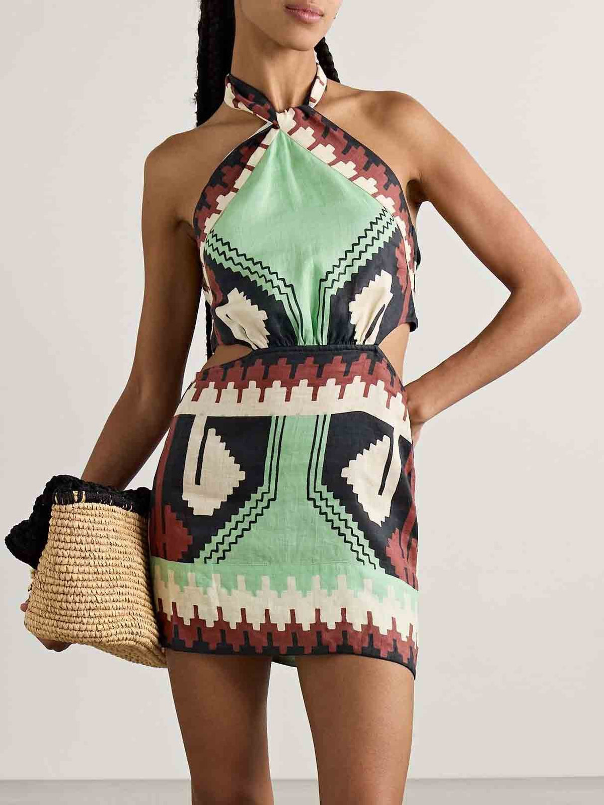 Unique Printed Open-Back Mini Dress - Women's in multicolor