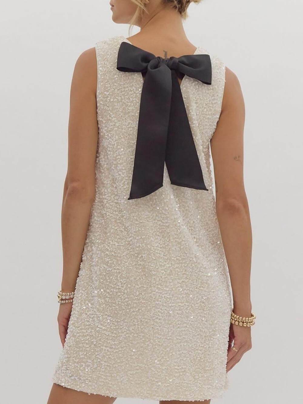 Sequined Tie-Back Mini Dress - Women's in white