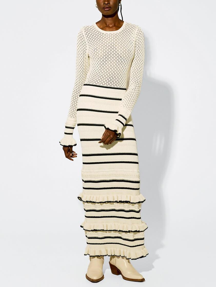 Long Sleeve Knit Maxi Dress - Women's in cream