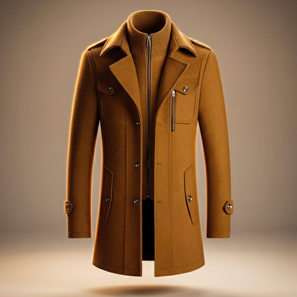 Callum Virgin Wool Coat - Men's in cognac brown