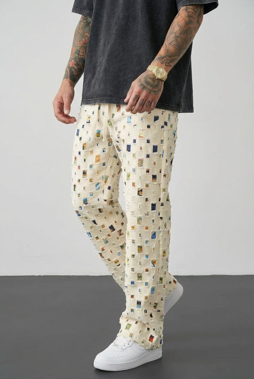 Mosaic Straight Pants - Unisex in white