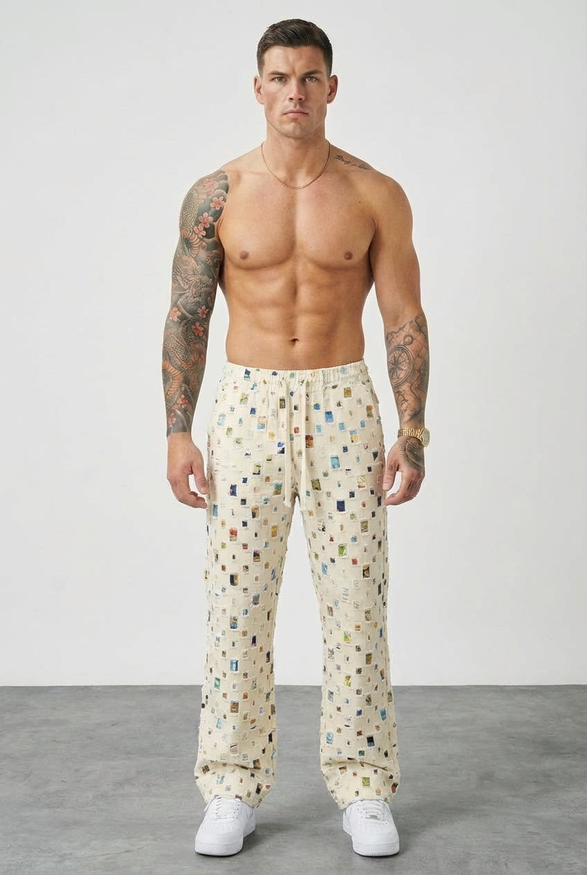 Mosaic Straight Pants - Unisex in white