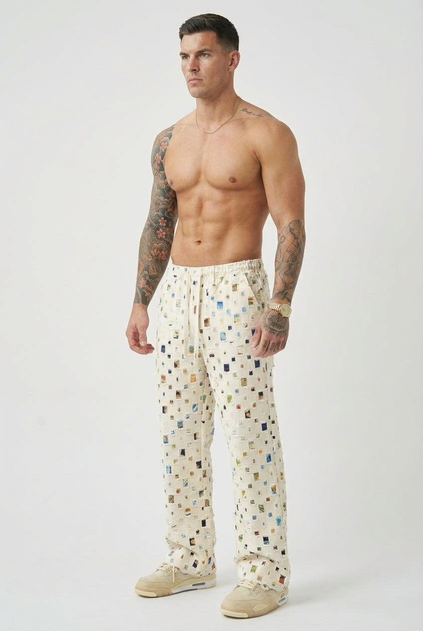 Mosaic Straight Pants - Unisex in white