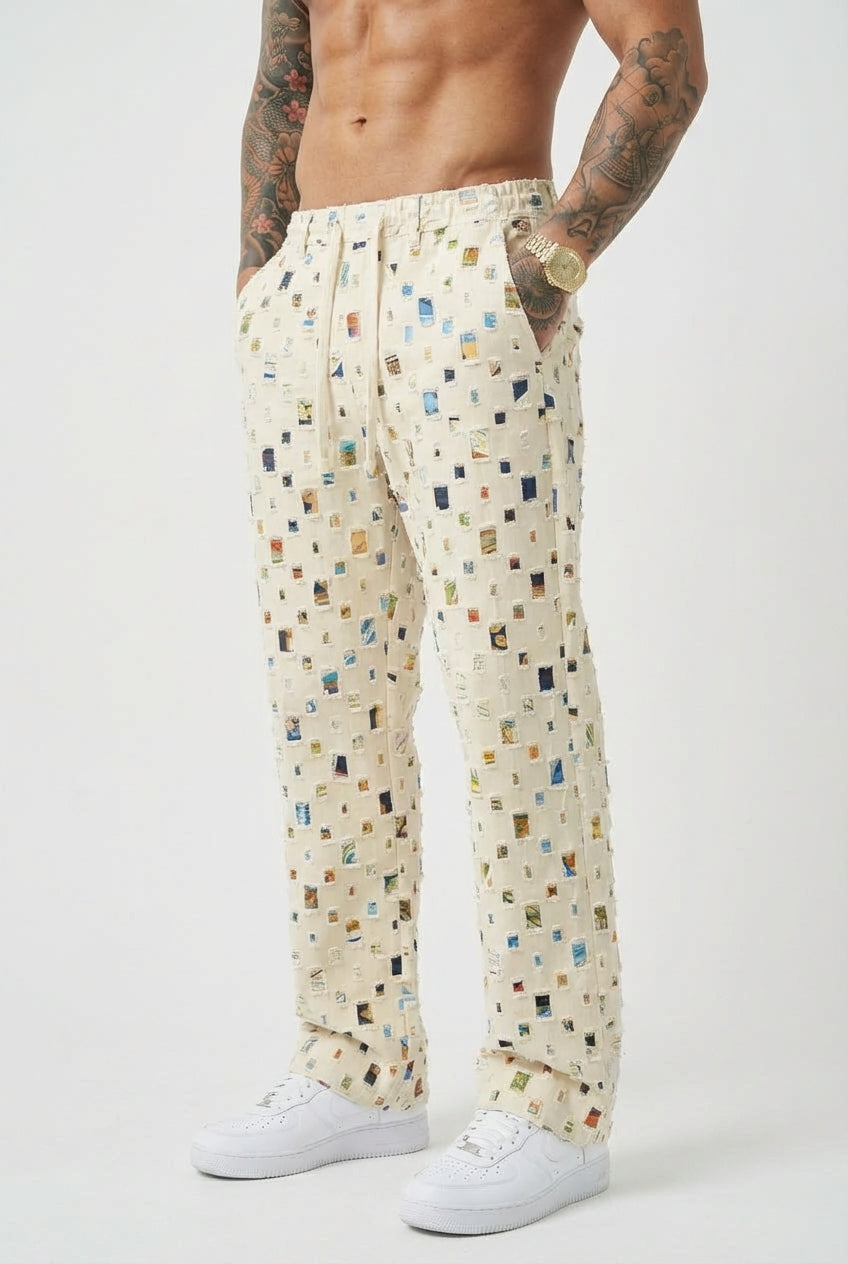 Mosaic Straight Pants - Unisex in white