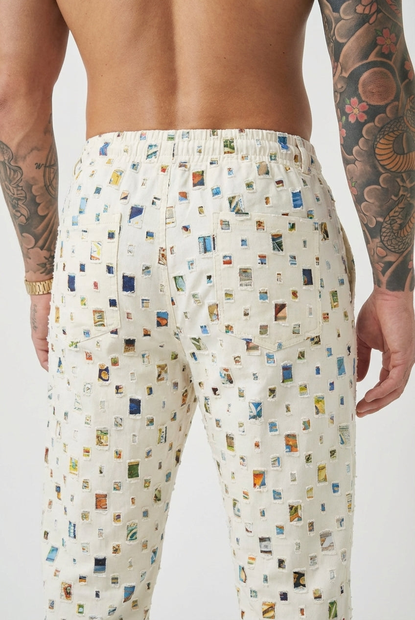 Mosaic Straight Pants - Unisex in white